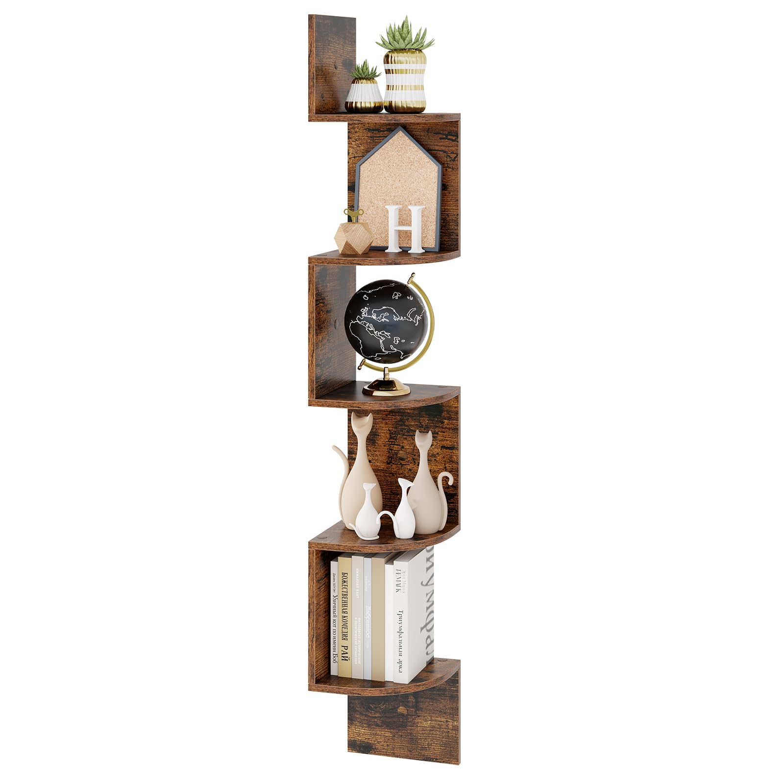 Tangkula 5-Tier Corner Shelf Wall Mount Farmhouse Floating Corner Bookshelf